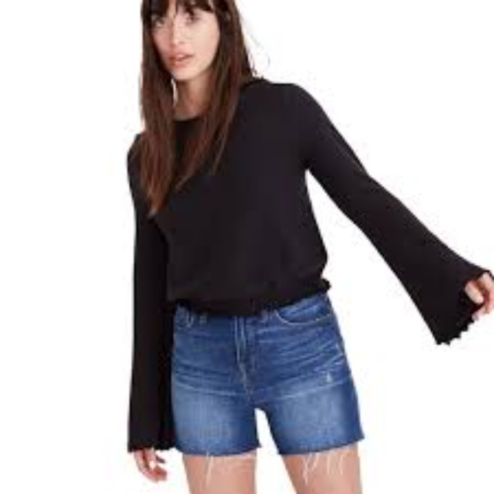 Texture & Thread Madewell Black Shirt Bell Sleeves Elastic Waist Sz S